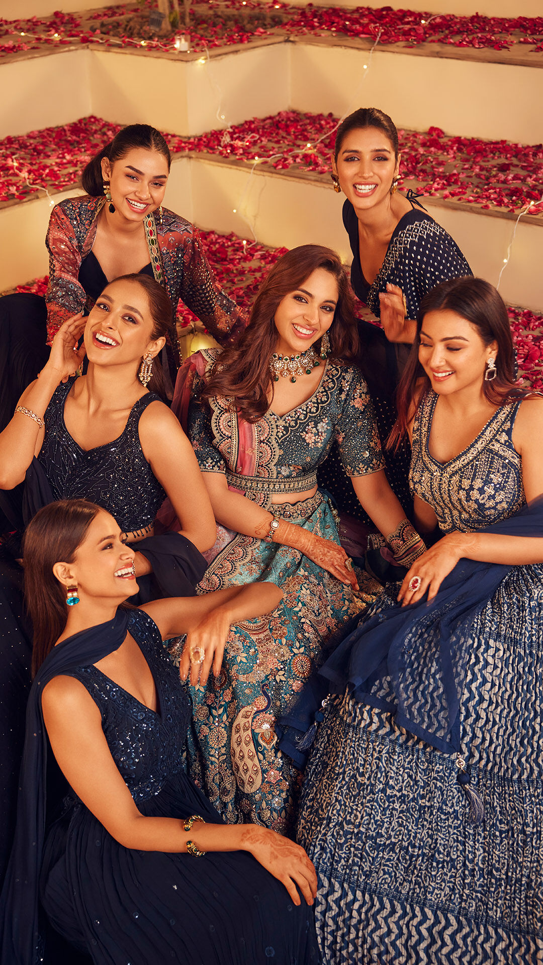 Women flaunting their blue wedding lehengas